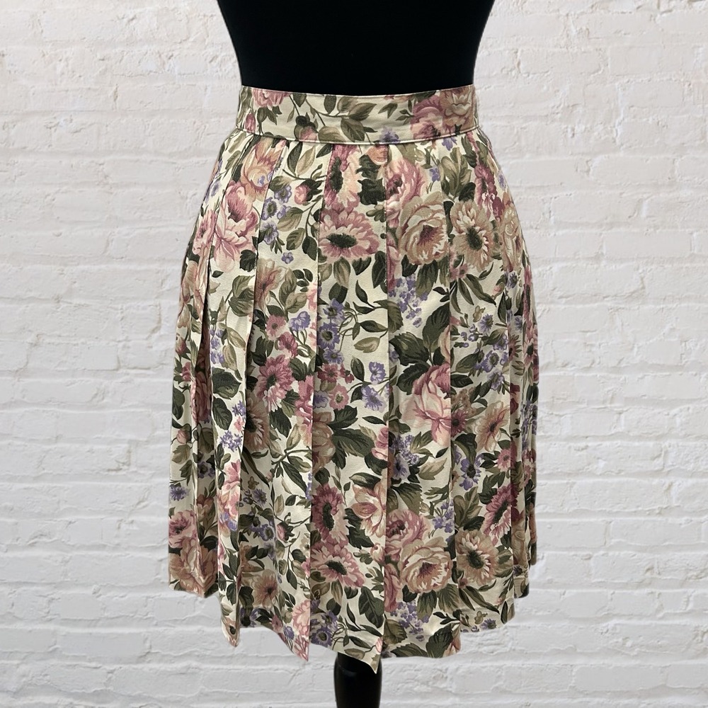 Vintage Pleated Floral Pink Cabbage Rose Skirt Wrapper 7/8 Preppy 70s
